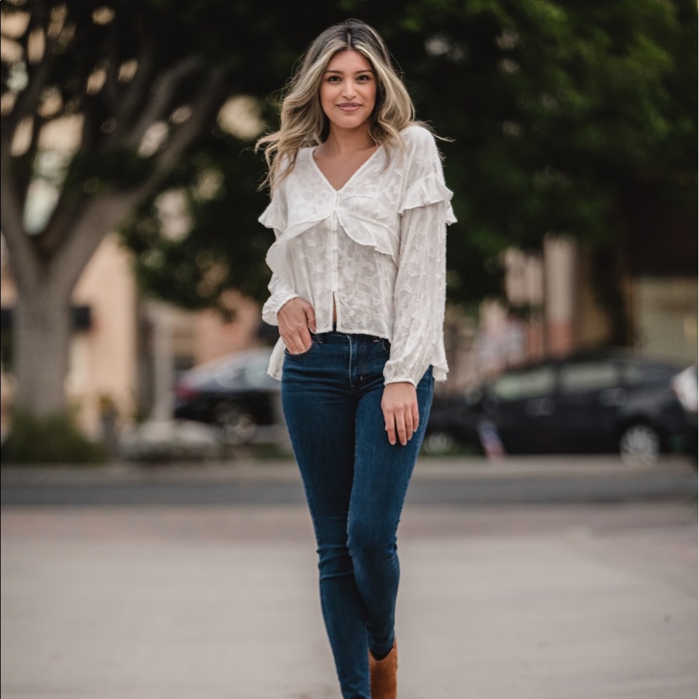 White floral long sleeve blouse
